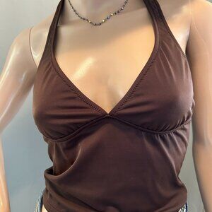 J.Crew Brown Aqua Tankini Set Size 8/M Made in USA Classic Halter Swim